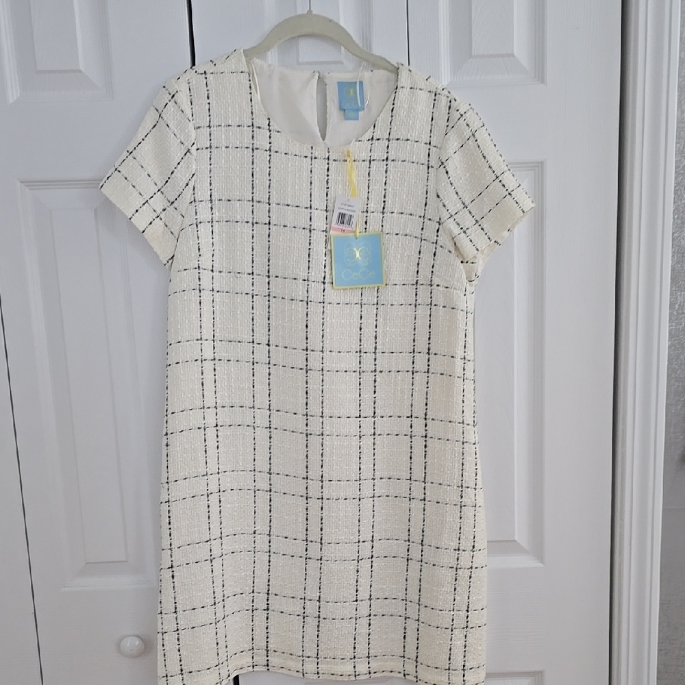 Elegant Cream Plaid Dress